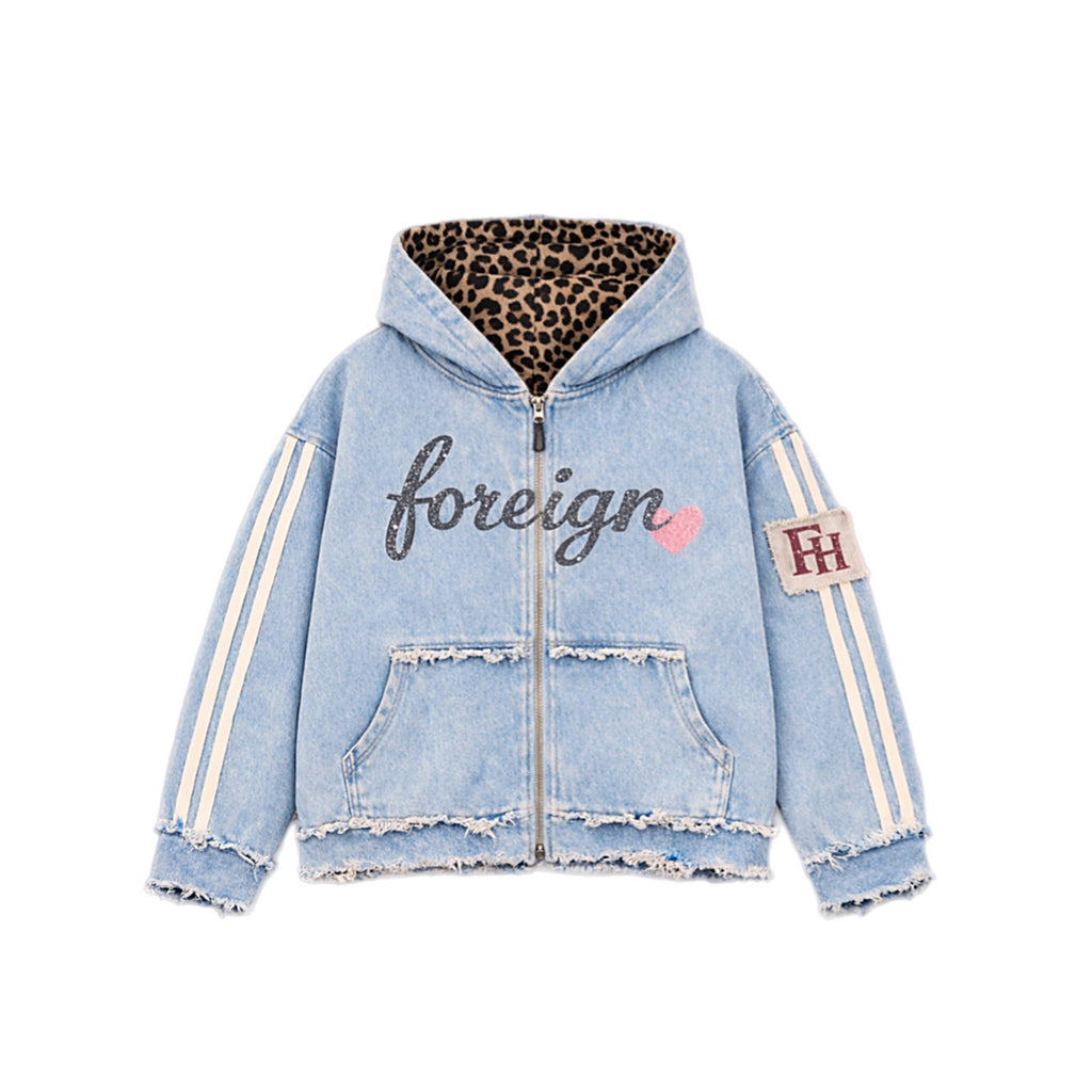 Foreign Hearts Light Wash Leopard Stripe Set
