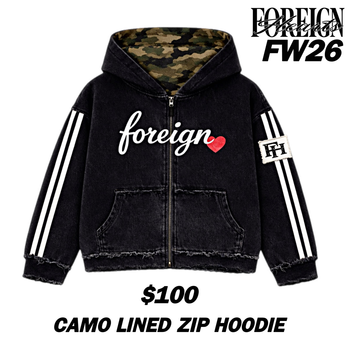 CAMO LINED ZIP HOODIE