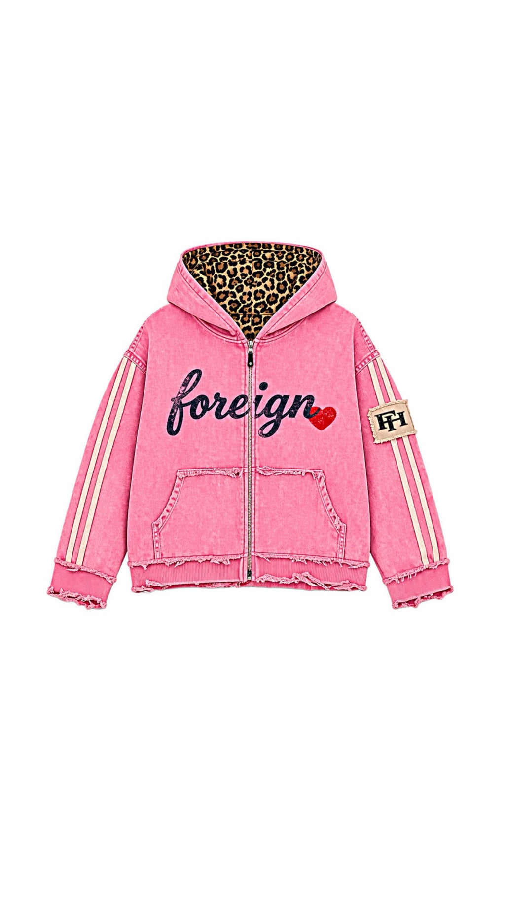 Foreign Hearts Light Wash Leopard Stripe Set